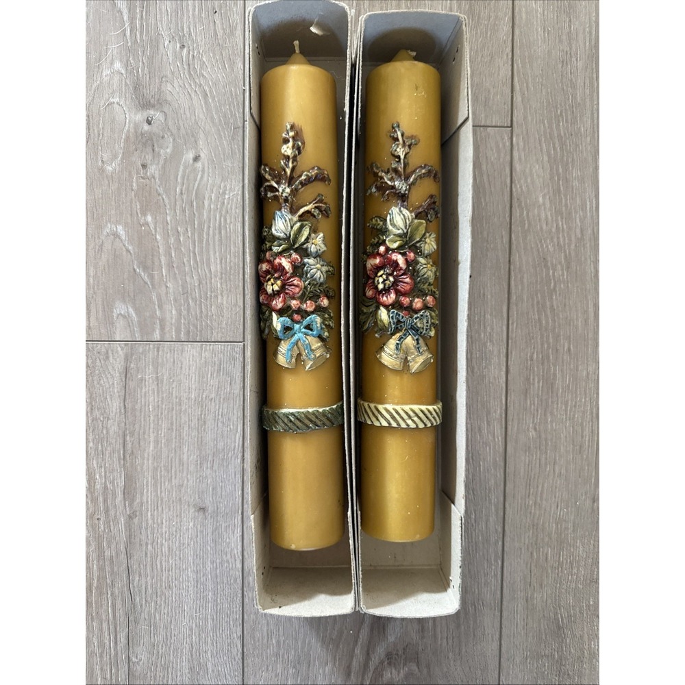 2 Pcs Vintage Paschal candle Christmas Large‎ 12" Candles Hand Painted